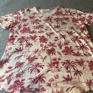 NWT Quacker Factory Womens Med Top Tropical  Palm Tree Rhinestones Bling Beach